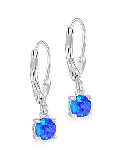 Tuscany Silver Sterling Rhodium Plated 5mm Synthetic Blue Round Opals Drop Earrings
