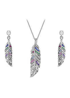 Tuscany Silver Sterling Silver Cubic Zirconia Feather Pendant & Earrings Set