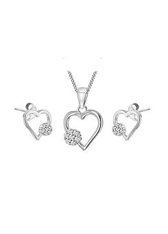 Tuscany Silver Sterling Silver Cubic Zirconia Heart Pendant & Earrings Set
