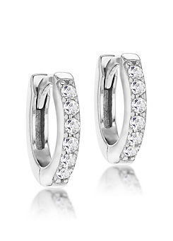 Tuscany Silver Sterling Silver Cubic Zirconia Hinged Small Hoop Earrings