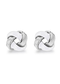 Tuscany Silver Sterling Silver Rhodium Plated White Enamel Small Knot Stud Earrings