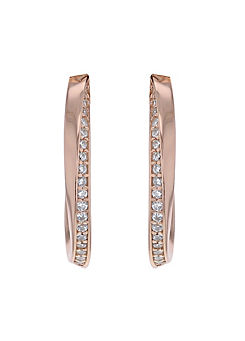 Tuscany Silver Sterling Silver Rose Gold Plated CZ Twist Tube Hoop Earrings