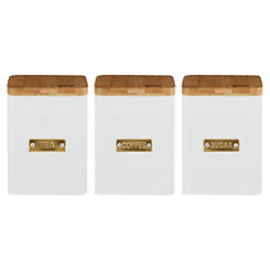 Typhoon Otto Square White Set of 3 Tea, Coffee & Sugar Storage Canisters