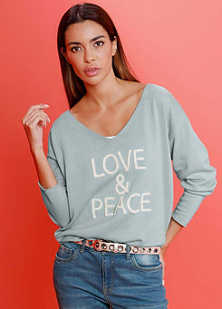 V-Neck Knitted Motif Sweater