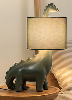 ValueLights Forest Green Dinosaur Table Lamp with Shade & Braided Flex