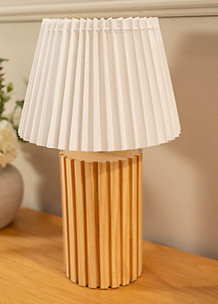 ValueLights Wooden Table Lamp with White Pleated Shade