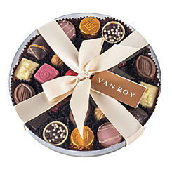 Van Roy Assorted Belgian chocolates in a round box with ribbon