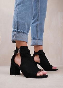 Where’s That From Lisa Black Suede Open Toe Block Heels