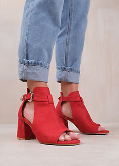 Where’s That From Lisa Red Suede Open Toe Block Heels