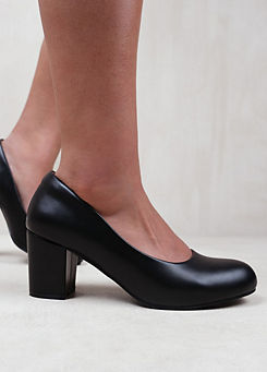 Where’s That From Melrose Black Extra Wide Fit Block Heel Court Shoes