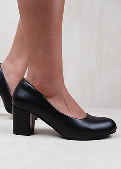 Where’s That From Melrose Black Wide Fit Block Heel Court Shoes