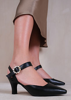 Where’s That From New Form Black Wide Fit Diamante Buckle Detail Court Shoes