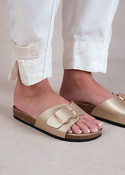Where’s That From Sequoia Gold Single Strap Buckle Flat Sandals