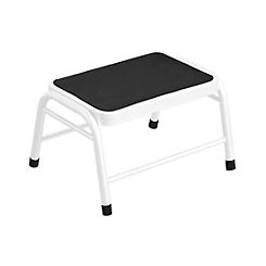 White Metal Step Stool With Rubber Mat