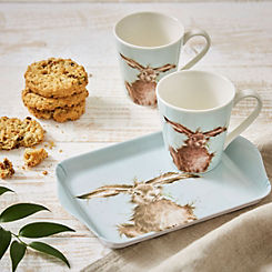 Wrendale Hare Porcelain Mugs & Tray Set
