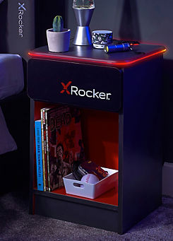 X Rocker CARBON-TEK Bedside Table with Wireless Charging and LED Lights - Grey/Red