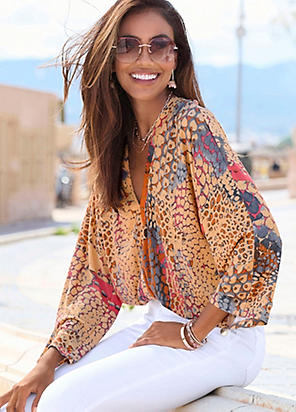 LASCANA Cropped Sleeve Slip-On Blouse | Kaleidoscope