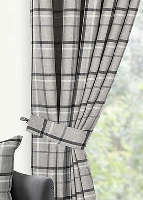 Alan Symonds Gingham Check Pair of Pencil Pleat Kitchen Curtains