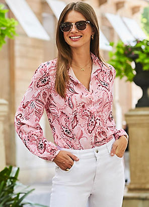 Sosandar Blue & White Heart Print Ruffle Sleeve Top