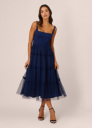 Adrianna By Adrianna Papell Knit And Mesh Midi Dress