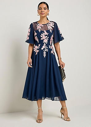 Adrianna Papell Piping Tie Front Midi Dress | Kaleidoscope