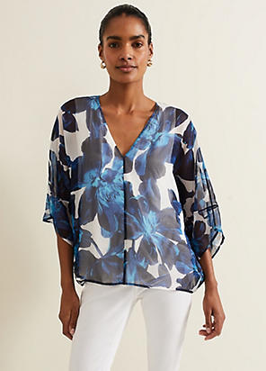 Phase Eight Ava Blurred Floral Silk Blouse | Kaleidoscope