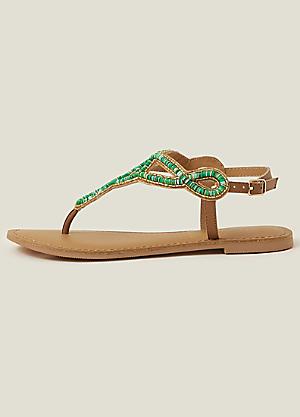 Leather Sparkle Flat Toe Thong Sandals, SOSANDAR