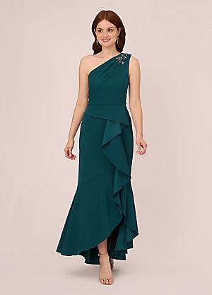 Adrianna Papell Stretch Crepe Bow One Shoulder Mermaid Gown