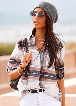 bonprix Check Flannel Longline Blouse