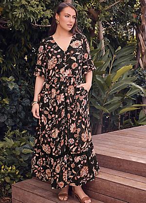 chinese dress ladies AT DUSK VELVET LACE CONTRAST MAXI DRESS