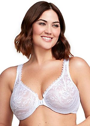 Glamorise Full Figure Wonderwire Front Close Stretch Lace Bra with narrow  set Straps