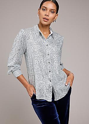 Silver grey sparkly tops online