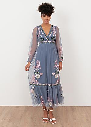 sachin and babi light blue dress Maya Meadow Green Floral Embroidered Maxi Sleeve Maxi Dress with Frill –  Maya Deluxe main image 0