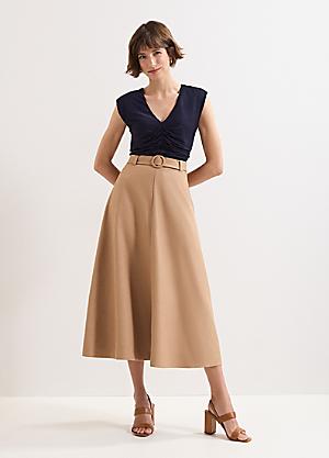 wedding guest dress chocolate brown Phase Eight Brown Lace Rucked Knee Length Dress – Faveur main image 1