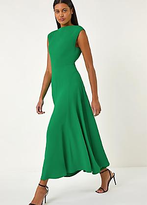 green emerald velvet dress Roman Elegance Fit & Flare Blue Printed Cotton-Linen Dress