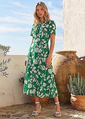 slim fit dress slacks Margaret Floral Midi Dress Emerald | Occasion Dress in Sizes XXS–6X main image 1