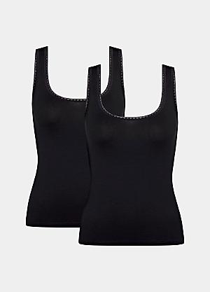 YK Girls Pack of 2 Black Solid Spaghetti Vests