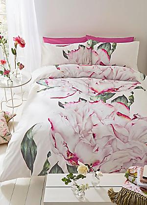 Pink Cherry Ruffle Edge Duvet Sheet Set Cotton Queen King