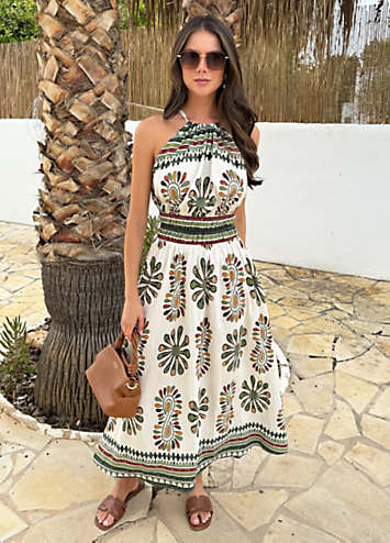 ax paris green floral dress Green Floral Printed Frill Midi Dress – AX Paris US main image 0