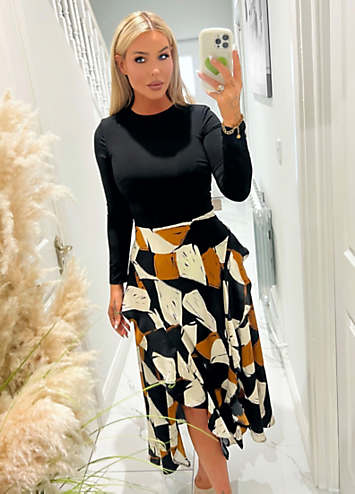 AX Paris Multi Geometric Print 2-In-1 Long Sleeve Double Frill