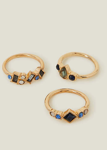 Accessorize Blue Pack of 3 Gemstone Rings | Kaleidoscope