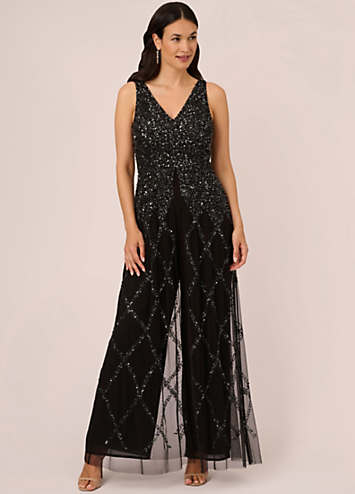 Adrianna Papell Beaded Georgette Jumpsuit Kaleidoscope