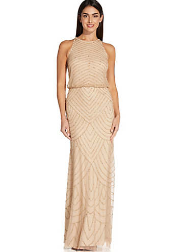 Adrianna Papell Beaded Halter Gown Kaleidoscope