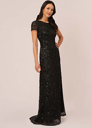 Adrianna Papell Black Scoop Back Long Dress Kaleidoscope