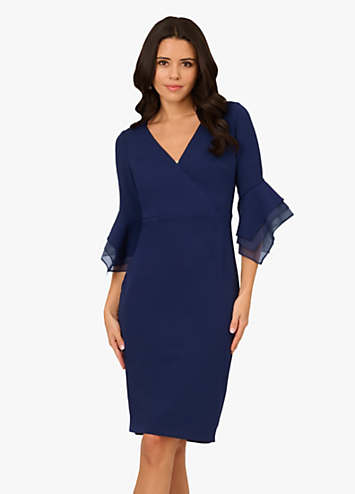 Strapless Midi Crepe Cocktail Dress with Front Slit Adrianna Papell ADAE211446 main image 1