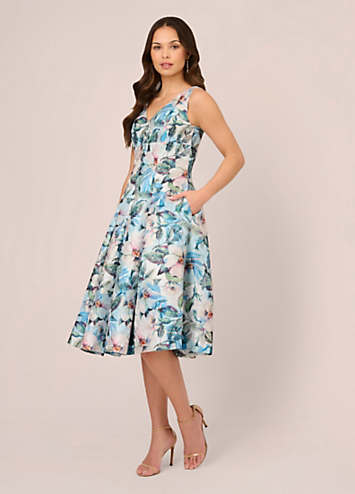 Adrianna Papell Floral Jacquard Midi Dress Kaleidoscope