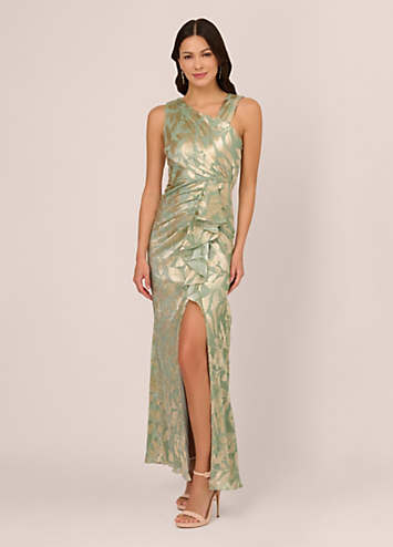 Adrianna Papell Foil Asymmetric Gown Kaleidoscope