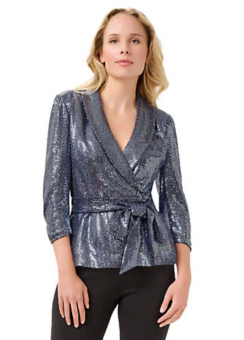 Adrianna Papell Foil Jersey Wrap Jacket | Kaleidoscope