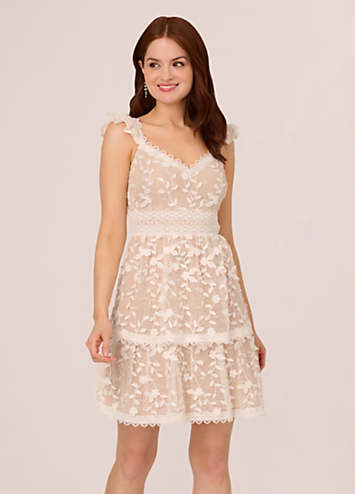 Adrianna Papell Lace Embroidery Flutter Dress | Kaleidoscope