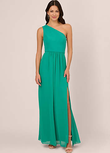 Adrianna Papell One Shoulder Chiffon Gown | Kaleidoscope